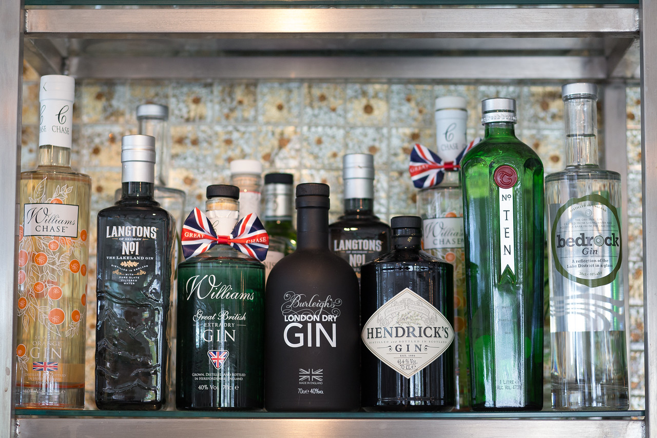 Williams Chase GB sits proudly in Waterhead's extensive gin collection