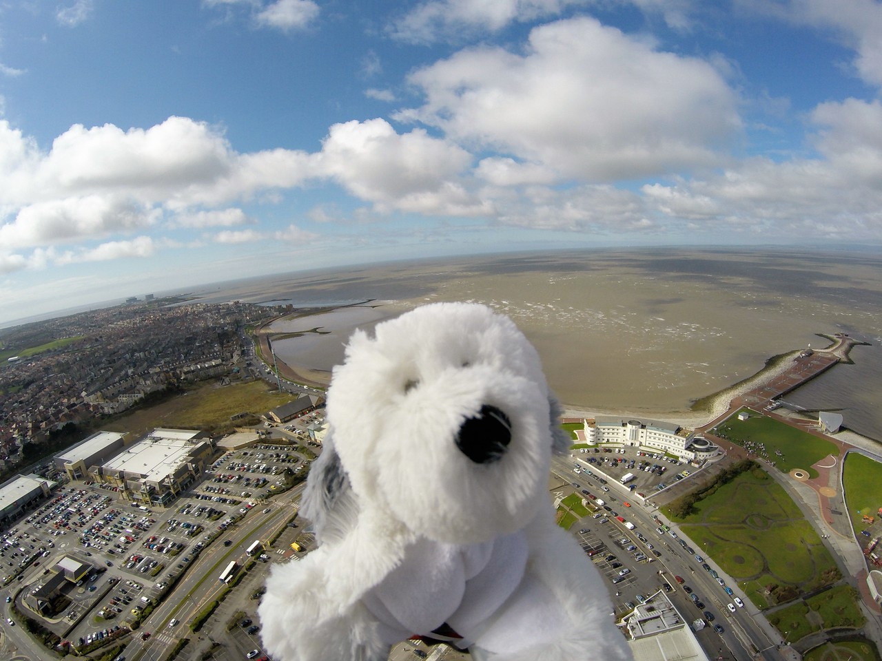 Sam at the start of his journey with The Midland and Morecambe Bay in the background