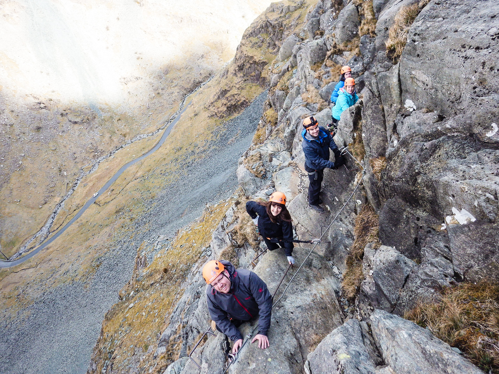 Safely attached to the side of a cliff!