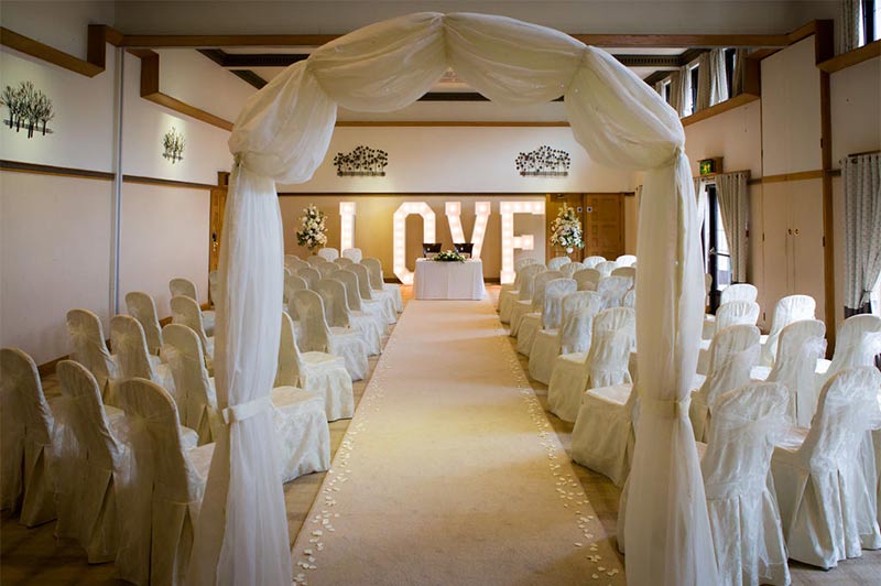 One of the function suites at Lancaster House prepared for a wedding.